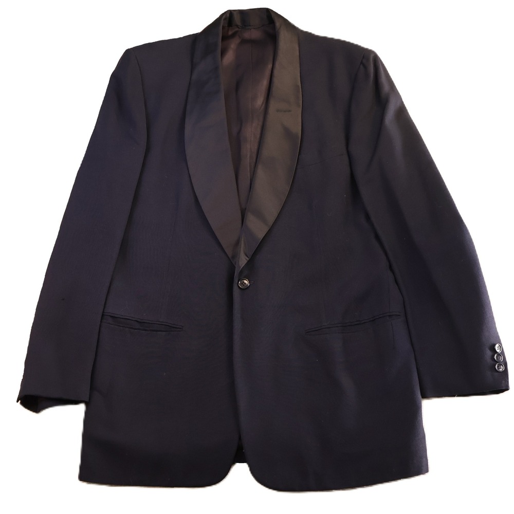 Palm Beach Mens 39 LG Tuxedo Jacket Black Shawl Lapel Vintage Blazer D 583